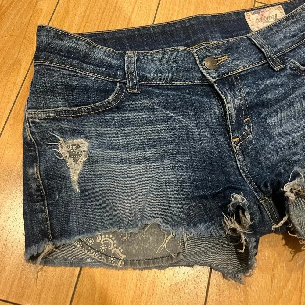 SIWY EUC Cutoff Denim Jean Shorts Stretch Bandana Pocket 28 - Picture 5 of 10